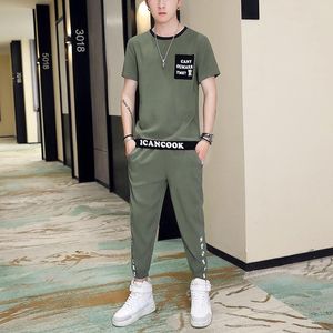 メンズトラックスーツメンズセット半袖Tシャツとロングパンツ2ピースセットヒップホップストリートウェア春の夏服装男性ファッションカジュアル