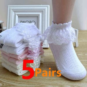Couplesparty kız çorap yaz yeni örgü stil pamuk ince bebek çorap modaya uygun elastik beyaz dantel çiçekler çocuk prenses çoraplar j220621