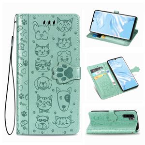 Pu Leather Flip Phone Cases For Huawei P30 P40 Pro Lite Wallet Card Slots Stand Cover Honor 20 Cartoon Cat Dog