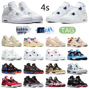 4 4s 농구화 Jumpman4s 퓨어 머니 메탈릭 퍼플 유니버시티 블루 화이트 오레오 브레드 남성 스니커즈