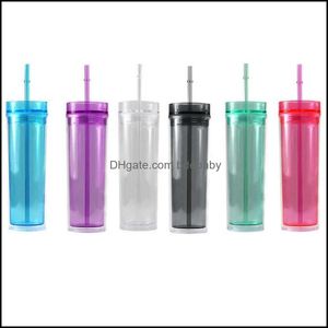 Tumblers Drinkware Kitchen Dining Bar Home Garden Oz Acrylic Tumbler Double Wall Insated Clear Plastic With Lid And St Reusable Drinkin