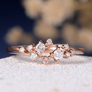Wedding Rings | Vintage Diamond Engagement Rose Gold Cluster Band Unique Leaf Engagement Round Cut Art Deco Bridal Ring Anniversary