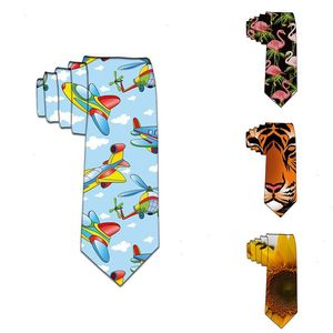 Cravatta sottile in poliestere da uomo stampata in 3D divertente motivo festa di nozze casual felice accessori per camicia da uomo in tessuto jacquard largo 8 cm
