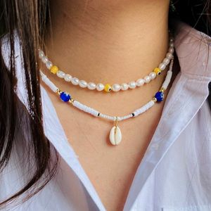 Hänghalsband Trendiga harts pärlor halsband sommar choker skal vita pärlor för kvinnor rostfritt stål smycken hummer clasppendant