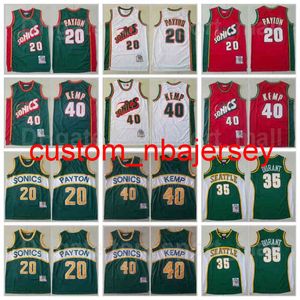 Basketball Gary Payton Jersey 20 Kevin Durant 35 Shawn Kemp 40 Red White Green Team Breathback Vintage S-XXL