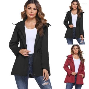 Kadın Ceketleri Kadın Sonbahar Kış Şık Düz Renkli Bel Sıkı Rüzgar Dereciği Zip Kapşonlu Kapat Ceket Ceket1