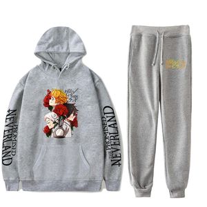 Męskie dresy z anime kreskówka obiecana Neverland 2 dwuczęściowe zestawy bluzy bluzy jogger spodnie Hip Hop Zime setsmen's