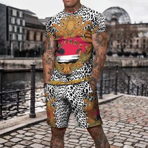 Men's Tracksuits Leopard Print Hip Hop Men Suits Marca de lazer Fashion Sportswear Rupete ao ar livre Treno de camiseta de grandes dimensões