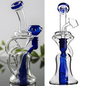 Bongs de água para narguilé interno azul de 9,5 polegadas 14,4 mm Reciclador de vidro Shisha Reciclador de vidro Dab Rigs