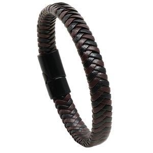 Retro Black Brown Braided PU Leather 21cm Charm Bracelets Alloy Fashion Bangle For Men Party Club Jewelry