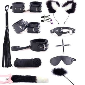 Nxy Sm Bondage 12pcs Metal Anal Butt Plug Sex Handcuffs Bdsm Set Nipple Clamps Erotic Toys Products for Adult Woman Men 220423