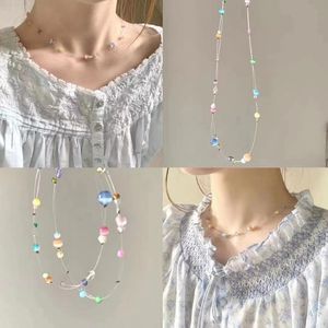 Chokers Ins Summer Simple Sweetheart Women Girl Cute Candy Opal Beaded Necklace Color Collarbone Chain Birthday Party GiftChokers