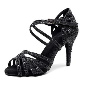 Scarpe da ballo donna Latino Donna Ballroom Latino Dancing Wedding Party Sandali Nero Rhinestion Bachata Salsa Scarpe da ballo 220509