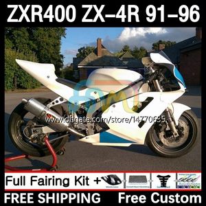 Full Body Kit för Kawasaki Ninja ZXR 400 CC ZX-4R ZXR400 91 92 93 94 95 96 COWLING 12DH.1 ZX4R 400CC ZX 4R ZXR-400 1991 1992 1993 1994 1995 1996 ABS FAIRING Silver White