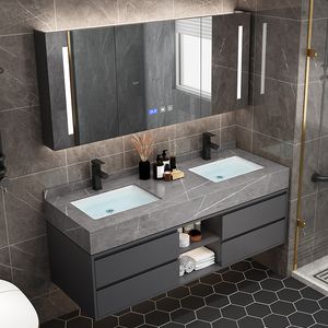 Lüks masif ahşap tahtalar modern akıllı ev geliştirme mobilyaları banyo fikstürü banyo dolapları banyo bâtıla dolap lavabo ile 110V/220v