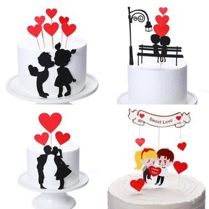 Andra festliga partiförsörjningar Cupcake Ornament Lover Par Cake Toppers Alla hjärtans dag Bröllopsdekorationer Kärlek Hearts Engagement Presenter