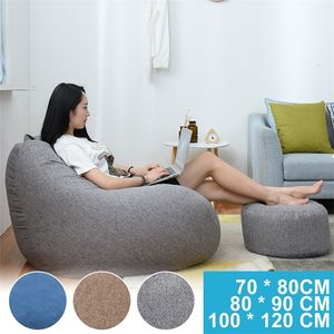 Lazy Sofa Cover Solid Chair Covers Without Filler Linen Cloth Lounger Seat Bean Bag Pouf Puff Couch Tatami Living Room Beanbags 220513