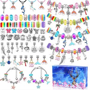 112 PCS Christmas Jewerly Making Kit Charm Bracelet Necklaces Present Alloy Beads Set DIY Child Free Ship 220428