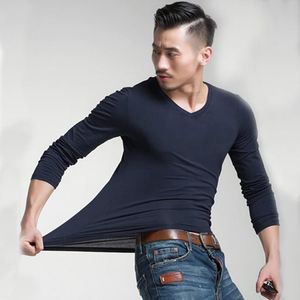 Erkek Tişörtler Erkekler T-Shirt 2022 Pamuk Uzun Kollu Tshirts Sol Slim V-Gutt Pullover Siyah Tam Günlük Topçılar