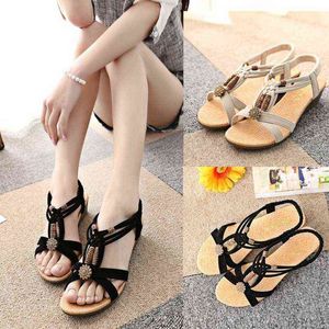 New summer beaded beach shoes flat wedge student women's shoes fish mouth fashion casual sandals women G220518