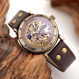 WRISTWATCHES Fashion Men Watches Vintage Bronze Automatyczne mechaniczne szkieletowe szkieletowe na rękę Relogio Masculino