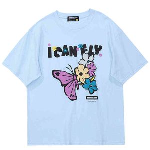 Hip Hop Streetwear HARAJUKU T SHIRT VINTAGE Butterfly Letter Graphic T Shirt Men Summer Tshirt Cotton Casual Tops Tees J220726