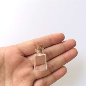 Mini bottiglie di vetro pendenti rettangolari bottiglie trasparenti con vasetti di sughero per pendenti regalo 100 pezzi / lotto
