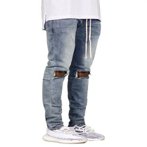 2022 Jeans attillati strappati da uomo Jeans forati da uomo alla moda Pantaloni in denim con cerniera casual con coulisse elastica slim fit per uomo