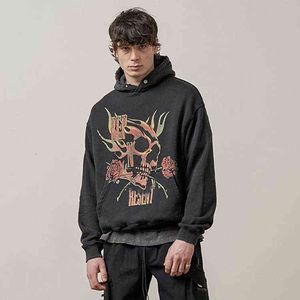 Vintage Present Rose Skull Print Hoodie High Street Loose Couple Men