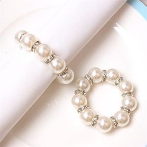 Beige White Pearls Napkin Rings Napkin Buckle For Wedding Reception Party Table Decorations Supplies