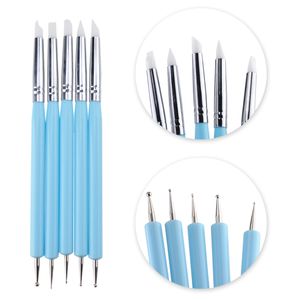 5 Stücke Dual Heads Silikon Nail art Skulptur Stift Strass Acryl Griff für Relief Carving Polnischen Punktierung Stift Maniküre Werkzeug