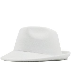 Berets Simple White Wool Felt Hat Cowboy Jazz Cap Trend Trilby Fedoras Panama Chapeau Band для мужчин Женщины 56-58Cmberets