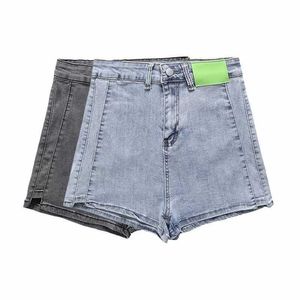 Denim shorts kvinnor sommar hög midja casual mode elegant chic lady short femme 210709