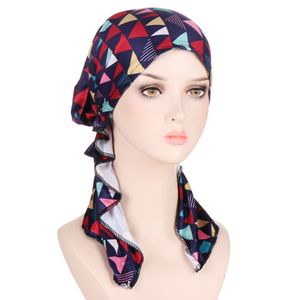 Ön bağlı kemo kapağı Müslüman İç Hijab Türban Baskı Kanser Şapkası Kaput Saç Desek Eşarp Sarma Swrap Teavwear Headerf İslami