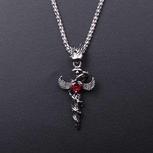 Collane con ciondolo Cool Men Boys Ancient Flying Dragon Collana A Wrapped Around The Sword Maxi Punk Vintage Rock JewelryPendant