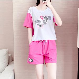 Women's T-Shirt Ladies Sport Wear 2 Piece Suit Set Jersey Cotton Short Sleeve Top And Shorts PInk Combo Outdoor Casual FashionWomen's