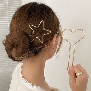 Bastoncini per capelli in metallo alla moda per fermagli per capelli da donna, minimalista, a forma di cuore, a stella, a forma di U, per ragazze, copricapo, accessorio per capelli