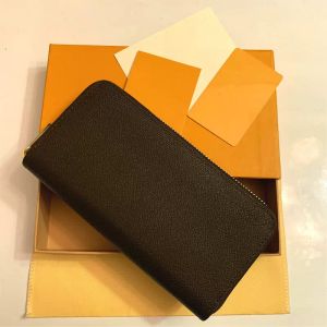 Wholesale womens brown leather wallets resale online - High quality colors fashion Wallets Brown grid single zipper men women leather wallet lady ladies long purse with orange box card gift box
