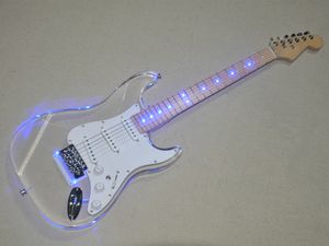 Chitarra elettrica in acrilico leggero a LED con tastiera in acero a ponte tremolo Offerta personalizzata