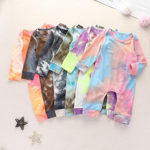 Nowa Wiosna Jesień Dzieci Ubrania Dziecko Tie Dye Romper Z Długim Rękawem Niemowląt Gradient Kolor Kombinezony Chłopcy Dziewczyny Casual Odzież