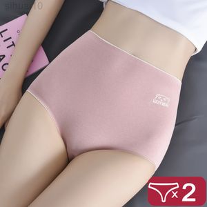 2 PCs/Conjunto Cantura alta Cotton Mulheres roupas íntimas fêmeas plus size íntimo calcinha sólida Lingerie sexy Mulheres Shaper L220801