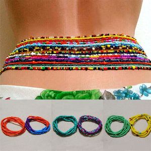 2 datorer Sexig sommarmidja pärlkedjor Afrikanska pärlor Färgglada strandbikini Body Belly Chain Elastic Jewelry for Women Girls 220721