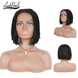 12 inç örgü peruklar kısa bob siyah tığ işi sentetik saç bant doğal saç çizgisi ısıya dayanıklı kadın 220525