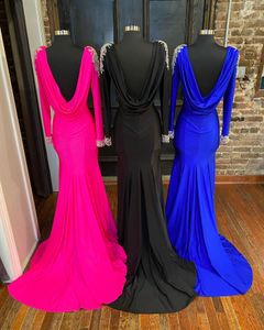 Heißes rosa Ballkleid 2k23 AB Stones, lange Ärmel, Stretch-Lycra, Seitenbeinschlitz, Sweep-Zug, Gala-Festzug-Kleid, Wasserfallausschnitt, Abend, Hochzeit, Party, Hoco Royal, Schwarz, Weiß