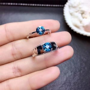 Cluster Rings PROCOGEM Natural Blue Topaz For Women Men Lovers' Bride Engagement Gifts 1.0Ct Real Gems 925 Sterling Silver #540 Edwi22