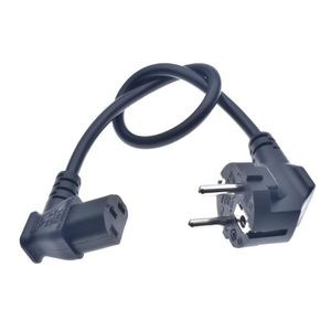 Conectores de cabos de computador curtos 0,3m/1ft european 3 pin macho para feminino IEC Schuko C13 Cordão de energia ângulo esquerdo