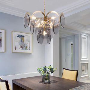 Pendant Lamps Modern Living Room Decor Chandelier Smoky Gray/Amber Glass Hanging Light Fixture Bedroom Home Kitchen led lustre