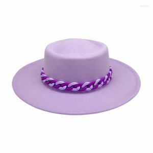 Berretti Womens Winter Porkpie Hat Spring Vintage Purple Felt Fedora Wide Brim Fashion Panama Cap per le donne all'ingrossoBerets Wend22