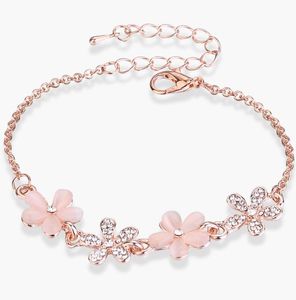 Kvinnor Flower Link Armband Justerbar legering Metallkedja Anklet Smycken Infinity CZ Rhinestone Bangle för hennes Valentines Mother Day -gåva