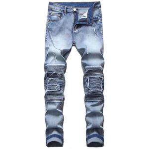 2022 Новые мужские скинни дизайнерские джинсы. Мода расстроенные рваные мужчины Джин Слим Мотоцикл Продав мешковидный мото